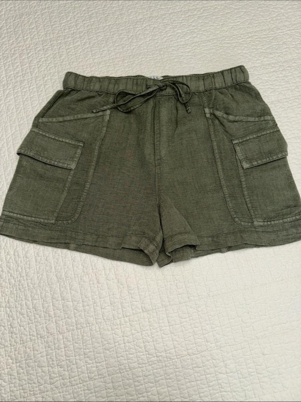 Nicole Miller Medium Linen Blend Olive Green Women's Cargo Drawstring Shorts